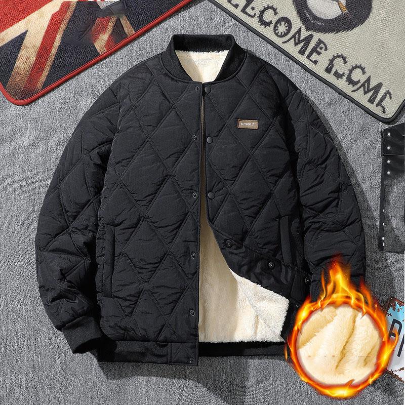 

Men Winter Rhombus Cotton Padded Jacket Casual Thick Lambswool Lattice Versatile Coat Vintage Baseball Cold-proof Parka S