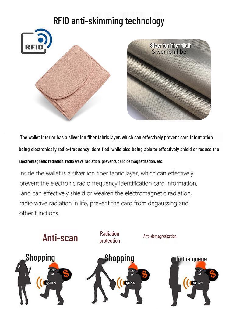 Lychee Pattern Ladies' RFID Genuine Leather Wallet - Japanese Style Cowhide Coin Purse