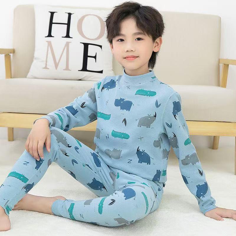 DeRong Cozy Kids' Pajama Set: Boys' & Girls' Thick Brushed Base Layer for Fall & Winter