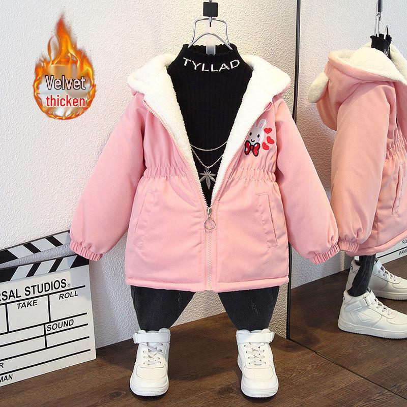 Girls' Autumn/Winter 2025 Fashionable Fleece-Lined Thick Baseball Jacket for Kids