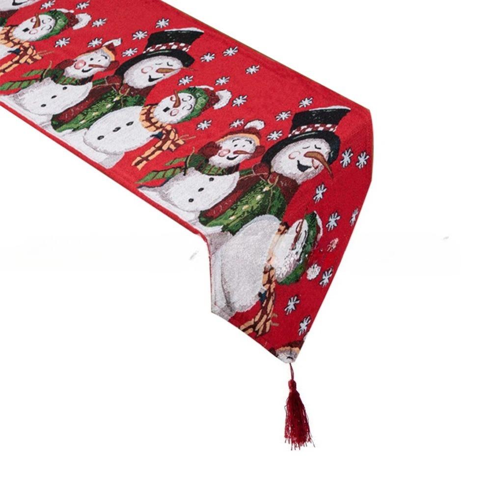 Snowman Themed Christmas Table Runner Cotton Tablecloth Holiday Dining Decor