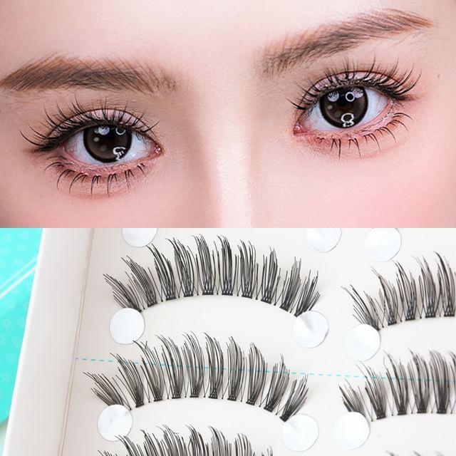 Mogugu - Set of 10: Natural Wispy False Eyelashes Black - One Size