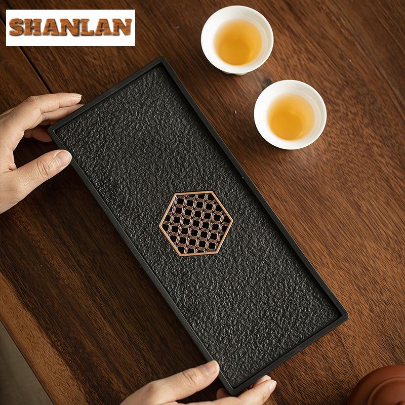 400ml Antique Ebony Porcelain Stone Small Tea Tray Rectangular Water Storage Dry Brew Table Tea Tray Tea Board Tea Ceremony