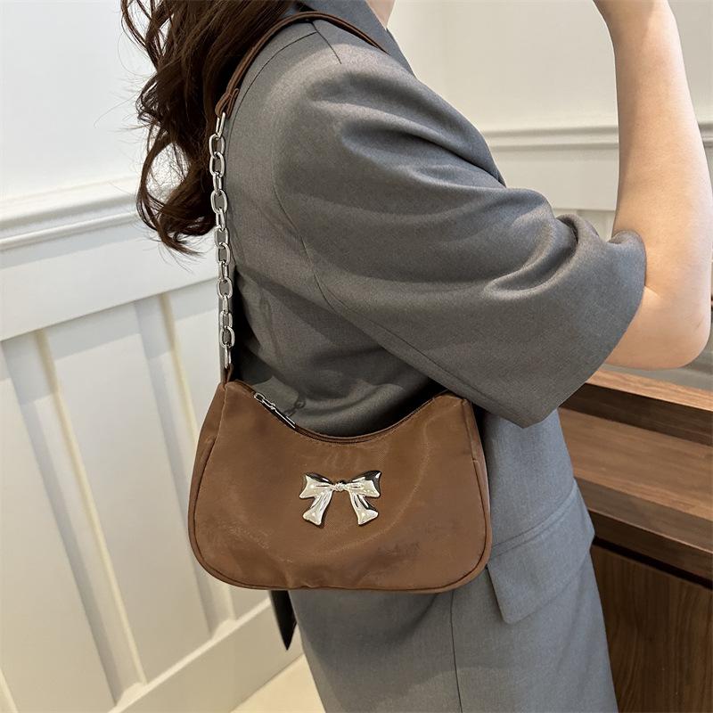 Sweet little fresh bow handbag women's 2025 new trend Korean underarm messenger bag chain shoulder bag