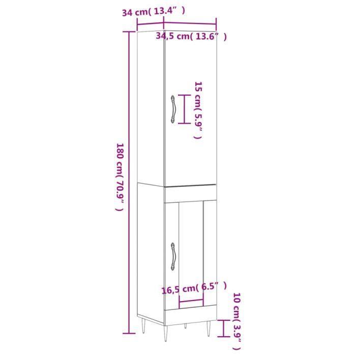 VidaXL Buffet haut Blanc brillant 34,5x34x180 cm Bois d'ingénierie 3199091