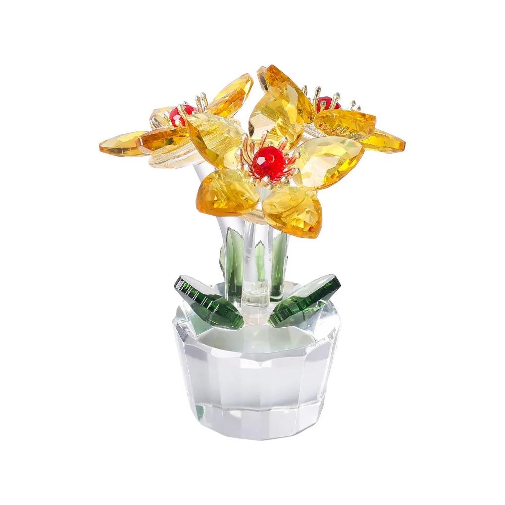 Handcraft Crystal Flower Statue Ornament Clear Base Artificial Flower Figurine Rose Tulip High Transparence