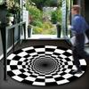 3D Illusion Vortex Carpet: Black & White Grid Round Floor Mat