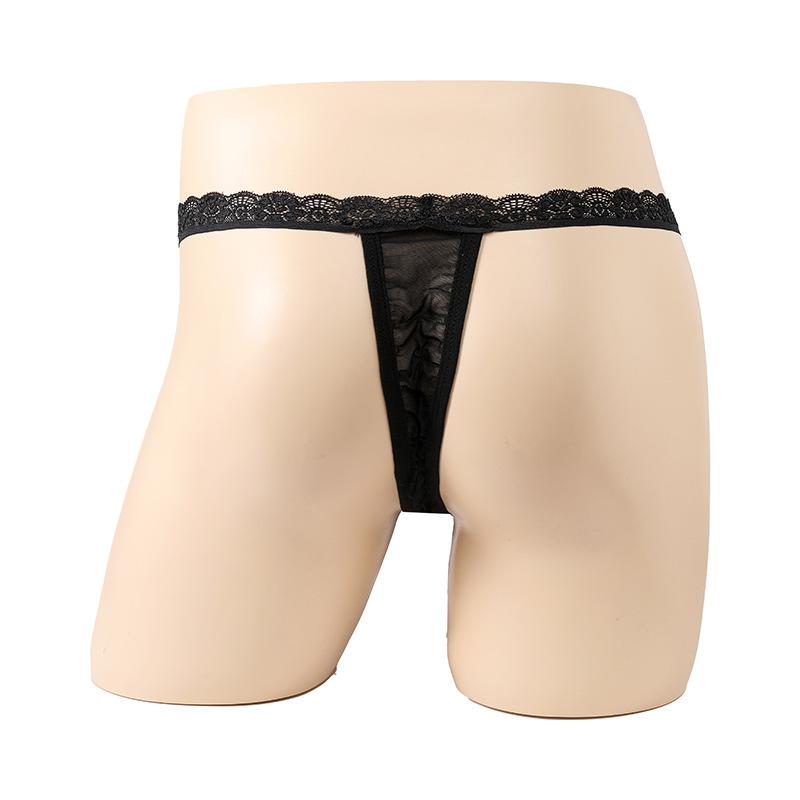 Mens Lingerie Thong Open Elephant Thong Safety Button Underwear Low Rise G-String Mesh See Through Long Penis Sheath Panties