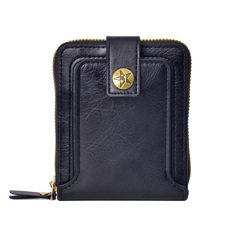 

Мужской кошелек 2025 года, ретро многофункциональный короткий деловой кошелек, кардхолдер со скидкой 30% на молнии и застежке. чёрный