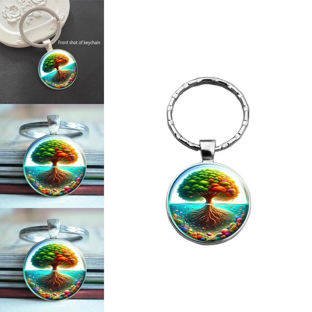 Decorative Glass Keychain Featuring Bright Tree Pattern For Home And Office Keys