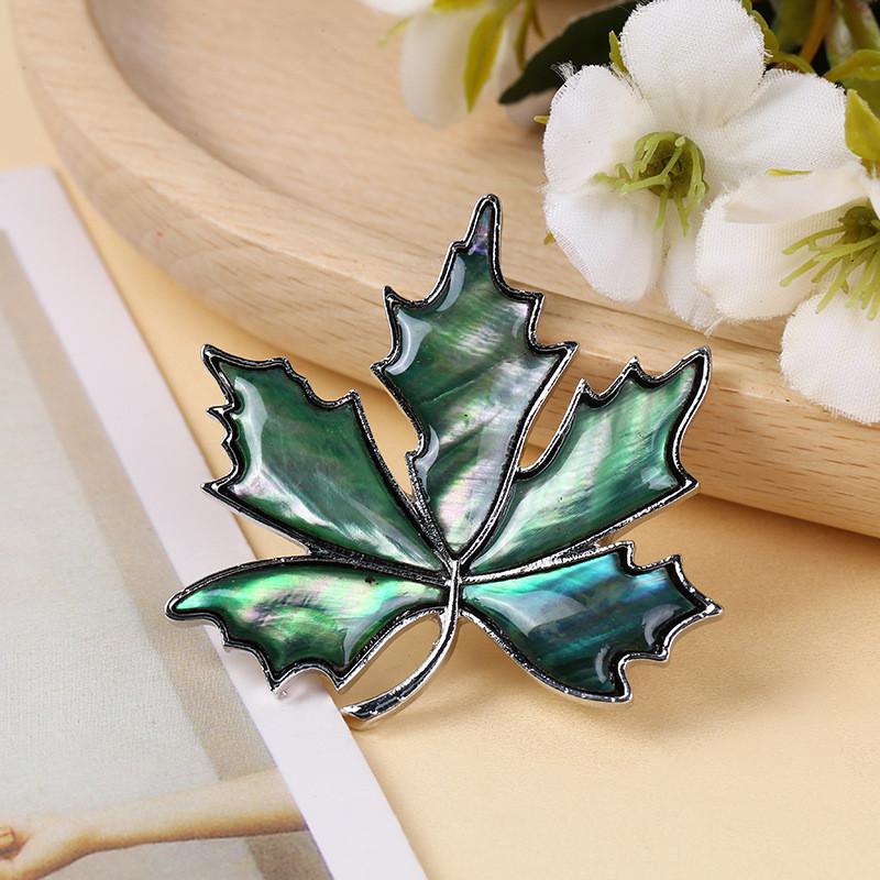 Creative Shell Leaf Brooch Pendant With Inlay For Women And Men
