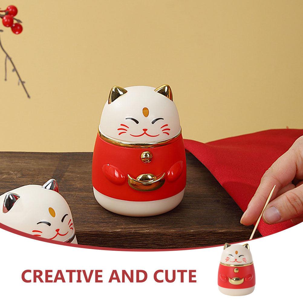 Desktop Toothpick Container Fortune Cat Style Multi Purpose Storage for Toothpicks and Small Items Cute Toothpick Holder