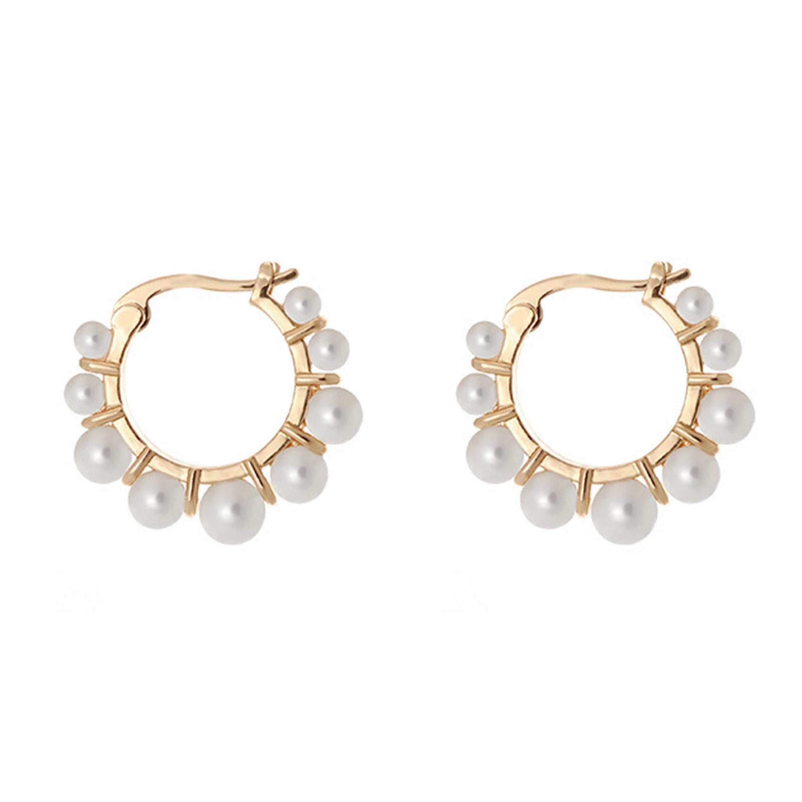 

2 Pcs European American Imitation Pearl Temperament Earrings Ladies Geometric Big Circle Hoop Earrings Trendy Jewelry 1