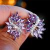 Kristall Ohrstecker mit großem lila Zirkonstein in Blumenform Vintage Silberfarbe Hochzeitsmode Für Frauen