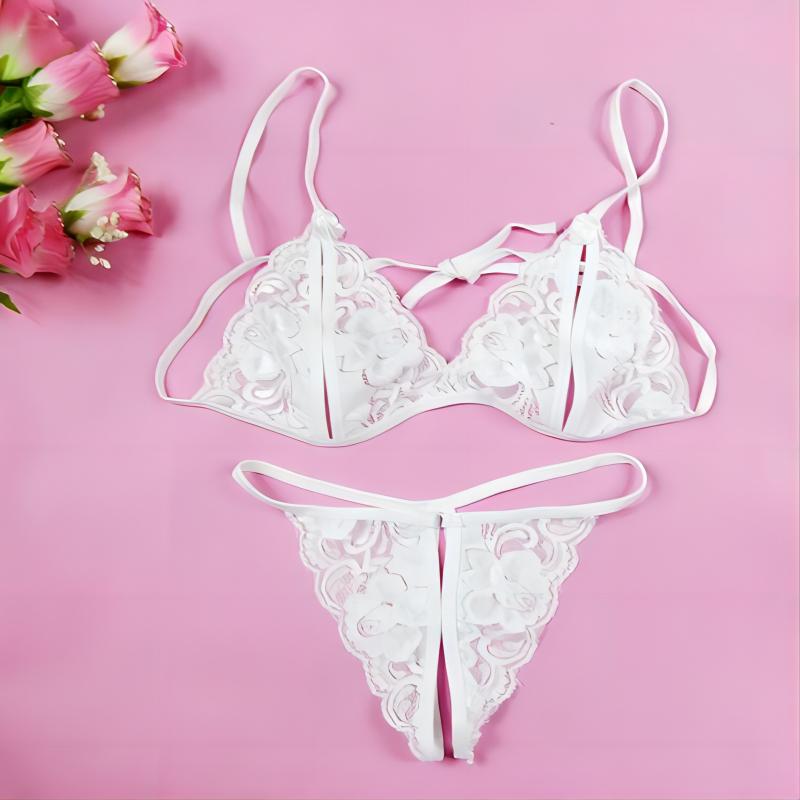 Sexy Lace Erotic Lingerie Lace Embroidery Breathable Hollow Out Open Bra Panties Women's Underwear Erotic Lingerie Open Panty
