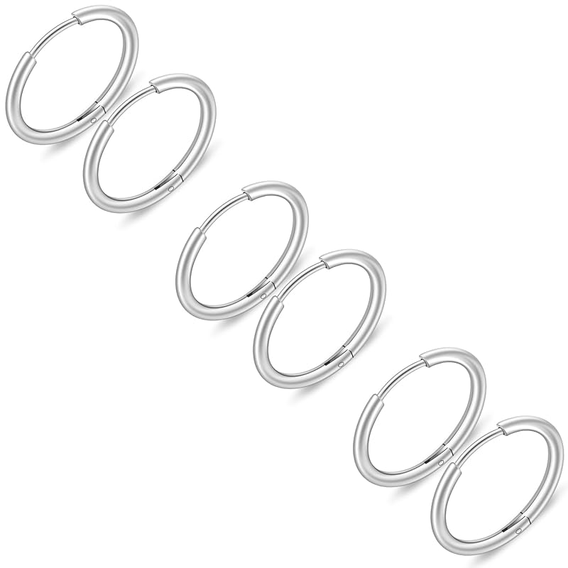 

Fuushspoy set of 6 18g hoop earrings 18mm ring earrings men s ladies cartilage piercing surgical stainless steel earrings Leave it on ring Silver
