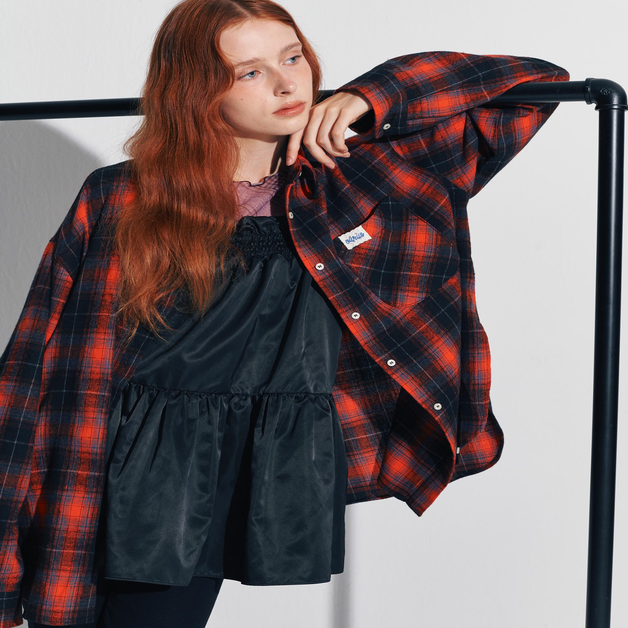 Aourus Cotton Brushed Check Shirt: Orange Orange