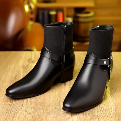 New Fashion Trend Personality British Top Layer Cowhide Side Zipper Chelsea Pointed Toe Martin Boots Men Welding Boots for Men
