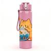 1PC Kitty Fish Bowl Print 750ml Color Plastic Sports Water Bottle Leakproof Flip Straw Lid Suitable for Sports Office Home Use