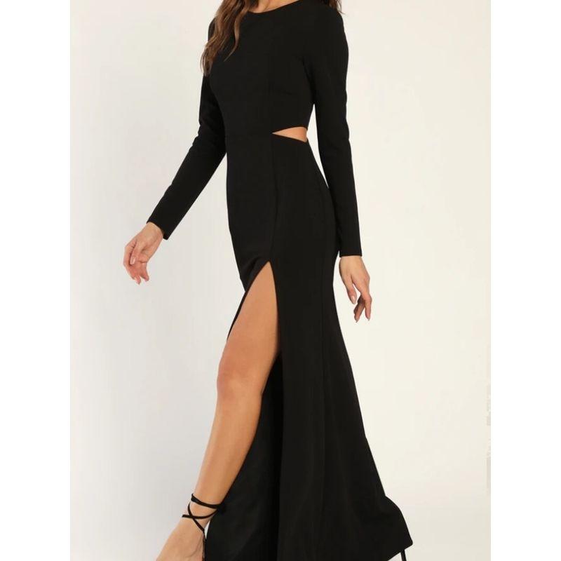 Export Single Lu Home round Neck Sexy Adult Lady like Woman Midriff Outfit Long Sleeves Spring New Arrival Split Banquet Party Fashion Dress