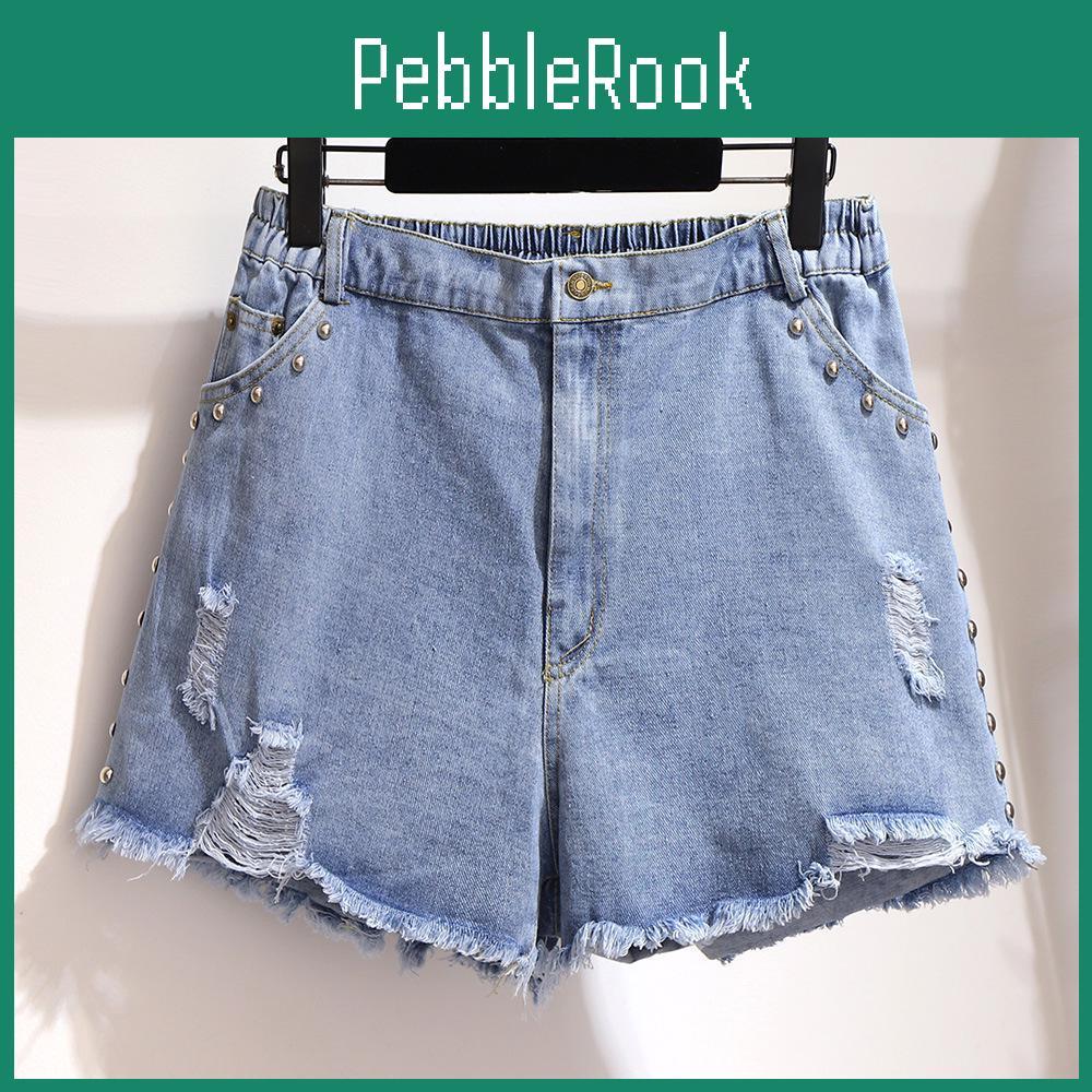 Size Hole Summer Plus Temperament Denim Shorts Womens Casual Denim Shorts Loose High Waist Jeans Shorts