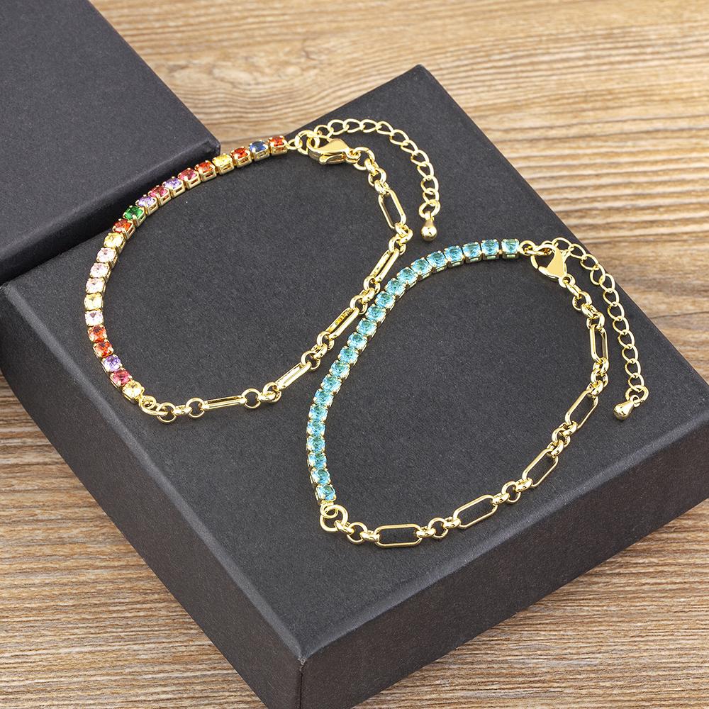 Nidin Classic 5 Colors Bracelets Fashion Paperclip Link Chain Light Luxury Zircon Charm Bangle Women Jewelry Party Fine Gift