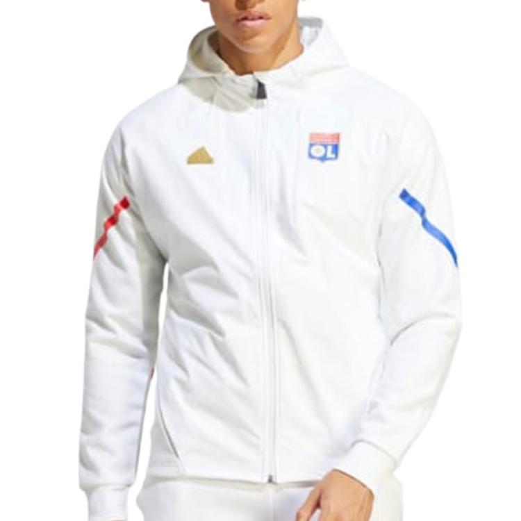 Adidas Olympique Lyonnais Badge Logo Hooded Zip Football Jersey Men Jerseys White IB1664