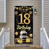 18th Birthday Door Cover Decoration 71 x 35 Inch Black and Gold Cake Banner with Balloons and Gifts for Eighteenth Birthday Party Supplies Happy 18