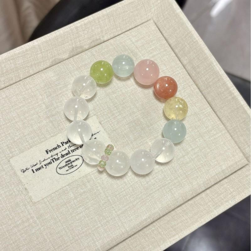 Natural White Phantom Quartz Beaded Bracelet With Jade Fluorite Rose Women Elegant Daily Wear