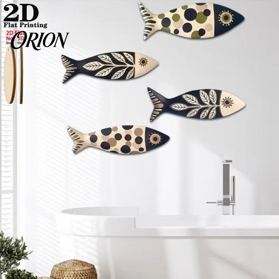 Indoor Outdoor Wall Decor 4Pcs Wooden Fish Decor, Rustic Farmhouse Ocean Art, Vintage Beach Style Decoration Nautical Coastal Theme for Home