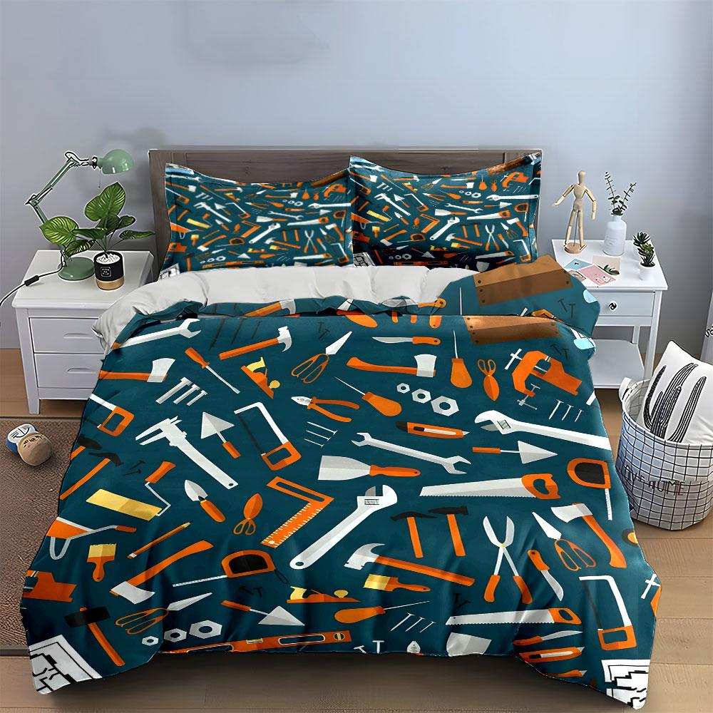 "Tool Set for Home Projects" Soft Skin-Friendly Bedding Set Includes 1 Duvet Cover And 2 Pillowcase Gift