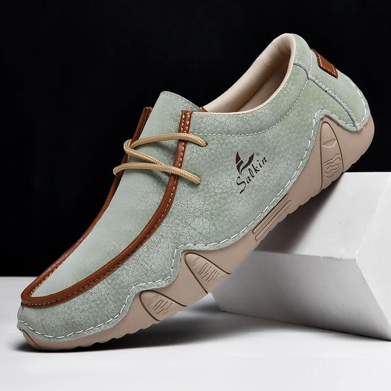 Plus size 36-48 New Fashion men handmade leather casual sneakers classic design platform loafers breathable flats driving shoes