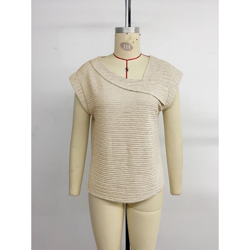 Women's Casual Simple Style Irregular Cross V-Neck Pleated Solid Colour T-Shirt
