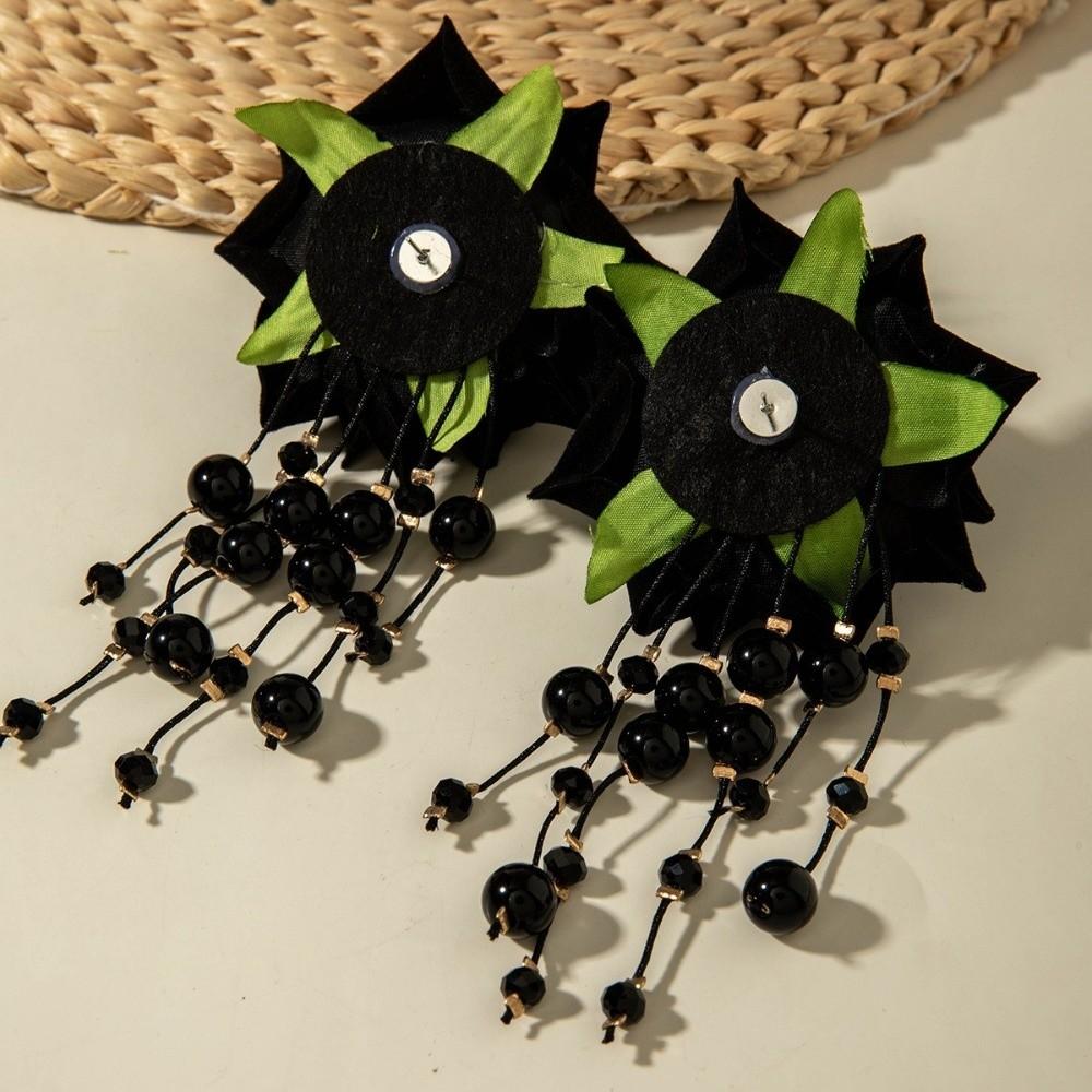 Temperament Flower Earrings Beads Tassel Women Jewelry Romantic Faux Rose Earrings Seaside