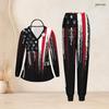 Women Plus Size Scrub Set V Neck Long Sleeve American Flag Printed Top And Long Pants With Pockets