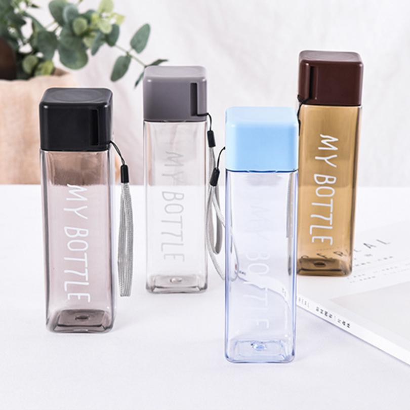 1 stk 500 ml Klar Firkantet Drikkeglass i Matt Plast Bærbar Vannflaske med Melkekabel for Utendørssport Sport Gym