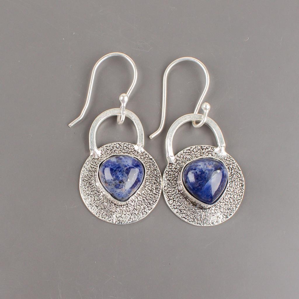 Natürlicher Sodalith Edelstein 925 Sterling Silber Handgefertigt Hängeohrringe 1.30" EE-63-23