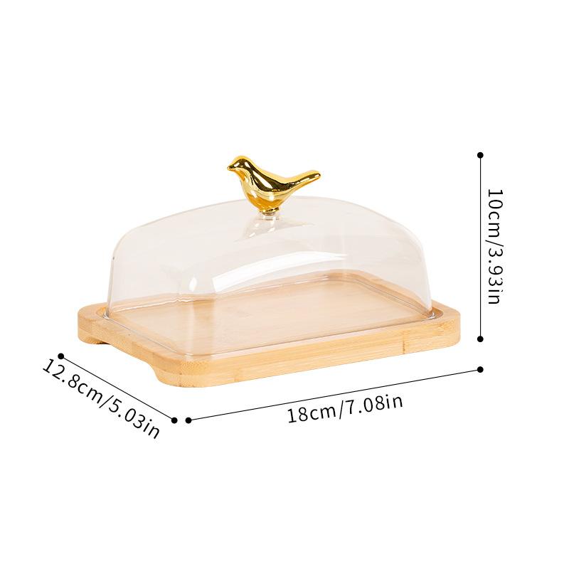

Rectangular Acacia Wood Butter Plate Glass Cover Cheese Butter Plate Snack Cake Dessert Plate Butter Box Tableware