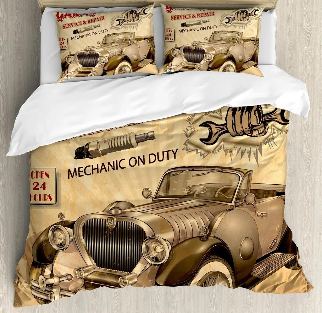Comforter Vintage Classic Car Automobile Mechanic Nostalgic 50S Bedding Set Twin Queen King Full Polyester