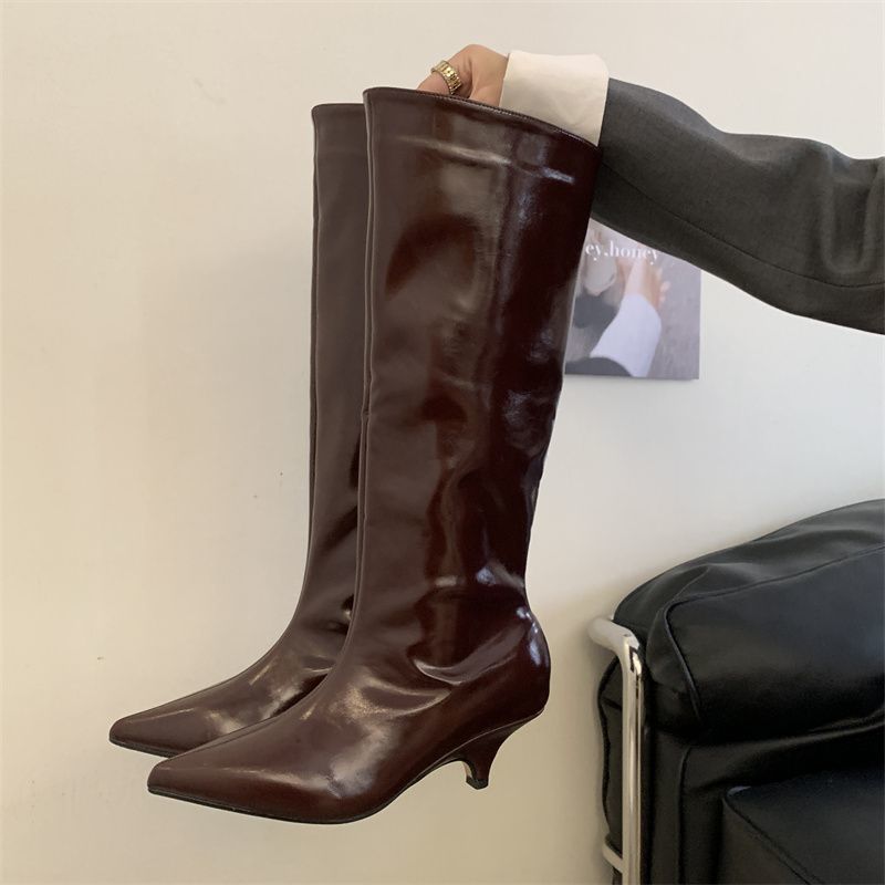 

Simple large tube circumference fashion pointed high boots 2025 European and American medium heel boots versatile fashion boots children 42