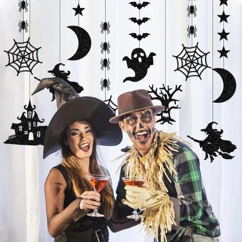 6 Pcs Halloween Hanging Banners Garland Scary Spider Witch Ghost Bat Pendant Ornament Happy Halloween Party Decorations For Home