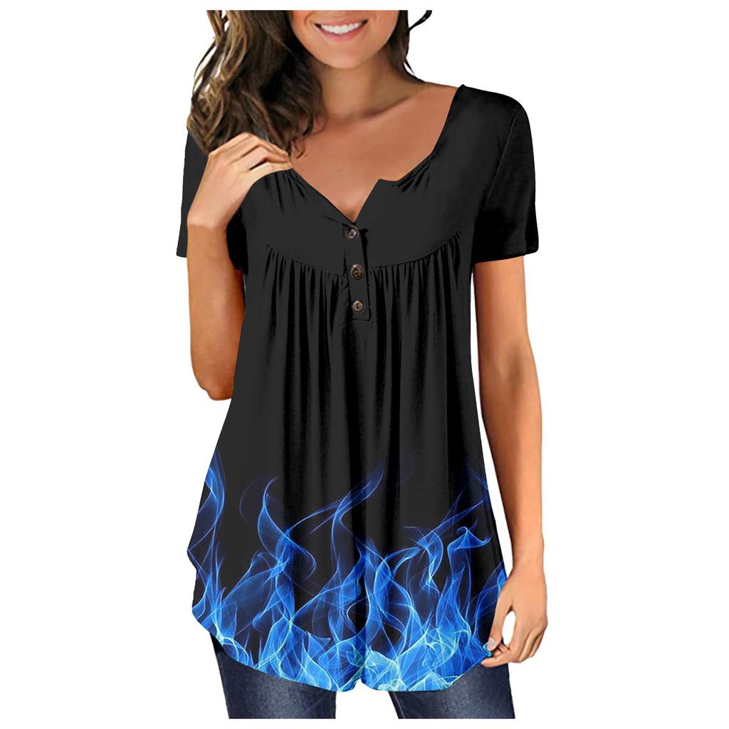 Women's Short-sleeve Loose Tops Casual Plus Size Tunic Button Tops