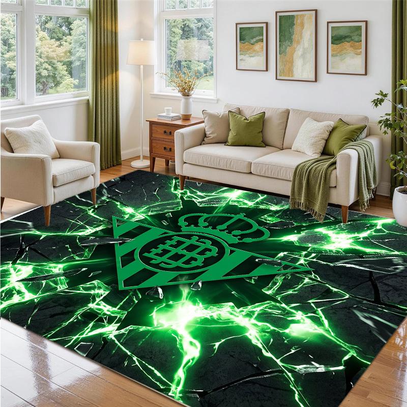 Real Betis Football Design Crystal Velvet Rug Soft Decorative Mat for Bedroom Entrance