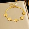 DIEYURO 316L Stainless Steel Golden Chrysanthemum Flower Little Daisy Snake Bone Bracelet Lady Classic Wrist Chain Jewelry
