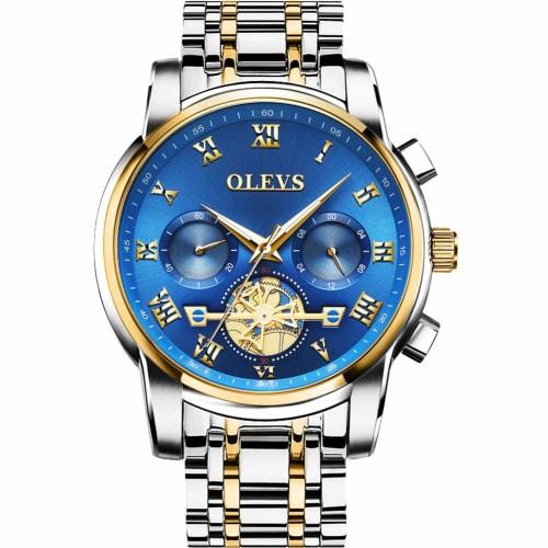 

OLEVS Men s Stainless Steel Chronograph Watch, Waterproof, Black, Multi-Function Analog Quartz Watch with Date Display, Stylish Business and Casual Wa
