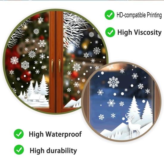 DIY Snow Scene Wall Art White Winter Forest Window Static Sticker, Waterproof PVC Holiday Home Decor Accessories Decal, Silhouette for Decorative