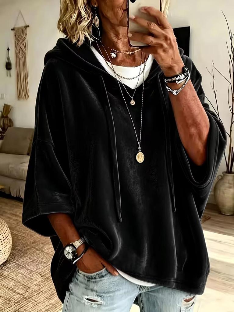 Women's Gold Velvet Hooded Sweatshirt - New Autumn/Winter 2026 Collection