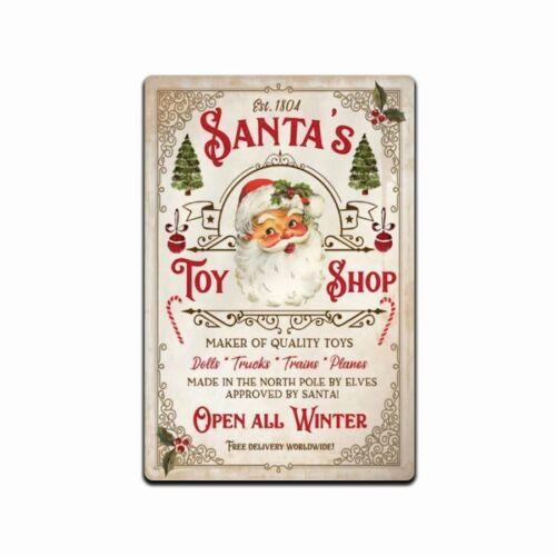 SANTA CLAUS WORK SHOP TIN SIGN VINTAGE REPLICA CHRISTMAS METAL POSTERAluminum