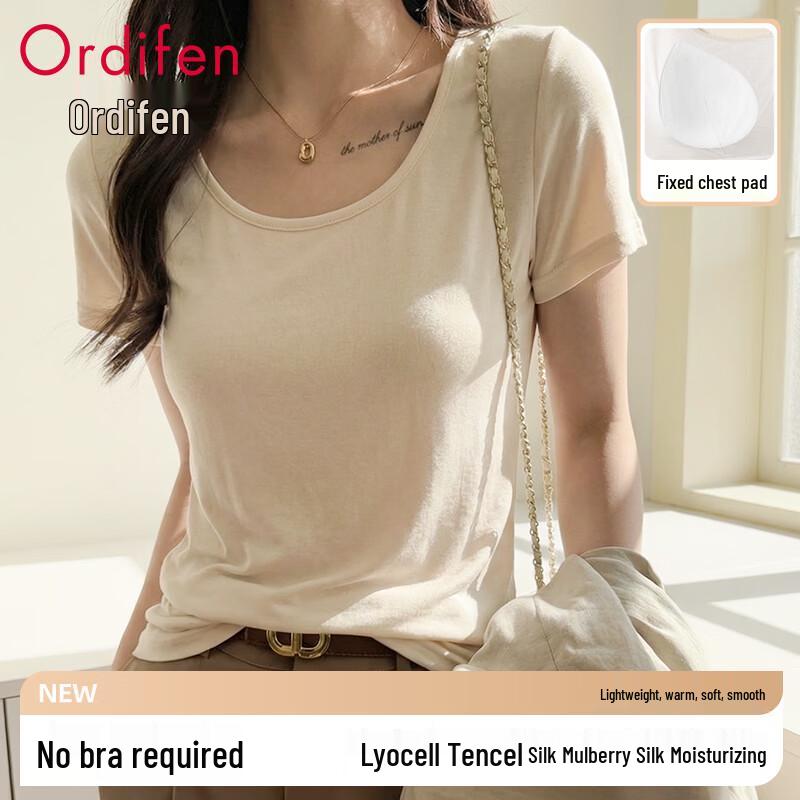

Audifen Women s Round Neck Lyocell Short Sleeve T-Shirt with Padded Bra 2XL