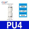 Pneumatic Nylon Air Hose Quick Connect Fittings: PU Straight, PY 5-Way, Cross 4-Way, PZA 3-Way, PE Connector with White/Blue Cap